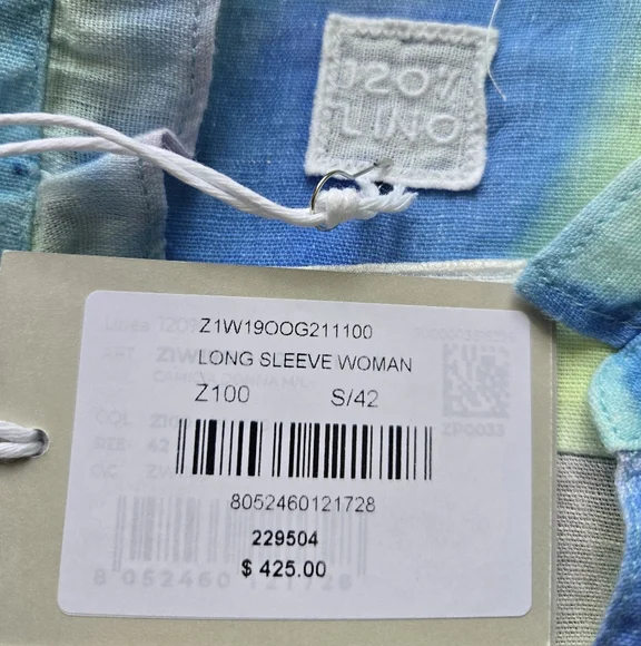 120 Lino Pintuck Linen Shirt Womens 42/S Colorful Pastel Long Sleeve